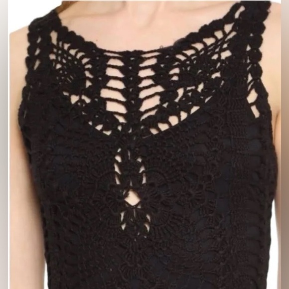 Free People Boho Black Combo Macrame Crochet Dress with lining Small NWT - Picture 2 of 7